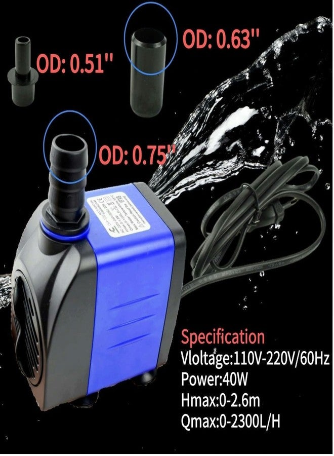 Conquerall CHA-2300 650GPH 2500L/H AC 110V Submersible Pump 40W Durable Adjustable Flow Rate 8.53ft High Head for Aquariums, Water Features, Outdoor Fountains,Ponds, Waterfalls, Pump Hydroponics - Image 3